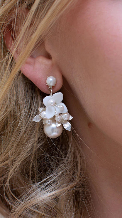 Galliano Pearl and Porcelain Flowers Earring