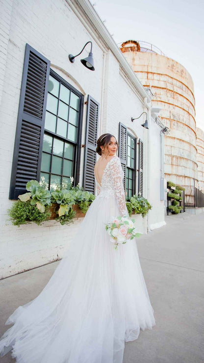 Stella York Short or Long Sleeve Wedding Dress with Ballerina Skirt 7317